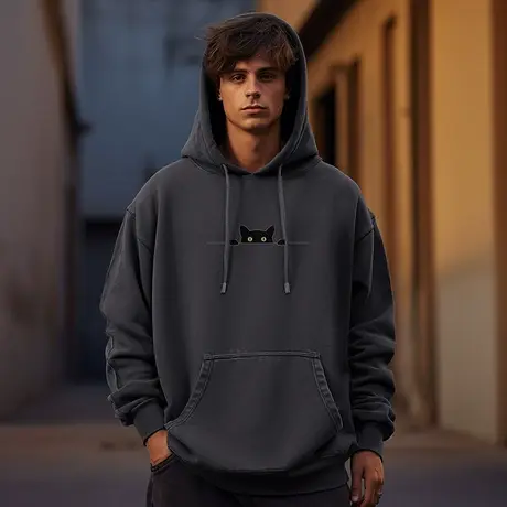 灰色大码连帽美式重磅复古胖子男装潮流宽松做旧卫衣加绒春秋冬款商品大图