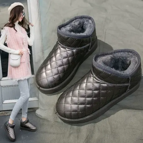雪地靴女低帮一脚蹬2023冬季新款百搭加绒防滑短筒保暖棉鞋面包鞋图片