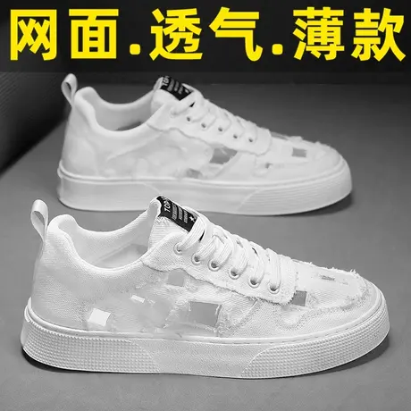 男鞋夏季透气薄款帆布鞋网面2024新款休闲镂空小白板鞋青少年潮鞋商品大图