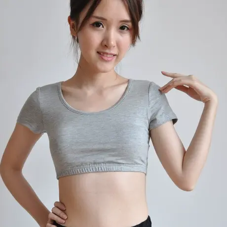 带胸垫莫代尔半截短袖T恤 夏季短款内搭半身打底衫 免穿文胸bra-t图片