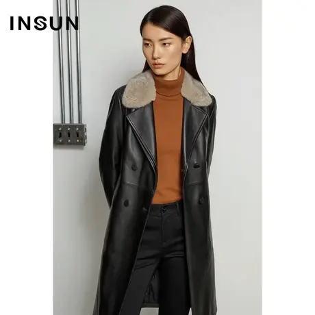 恩裳冬季绵羊皮西装领水貂毛翻毛领皮衣外套大衣图片