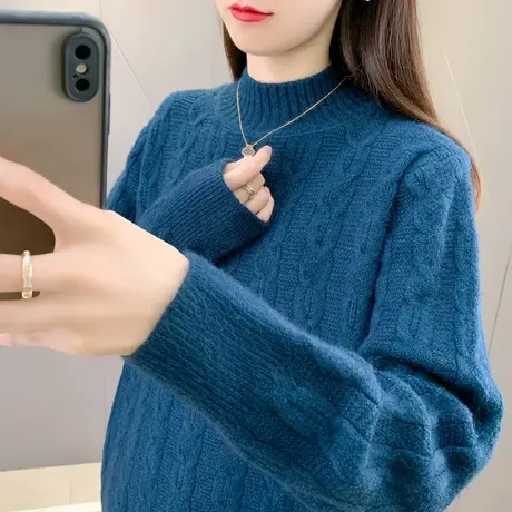 麻花毛衣女秋冬2023新款女装上衣宽松加厚内搭针织半高领打底衫女商品大图
