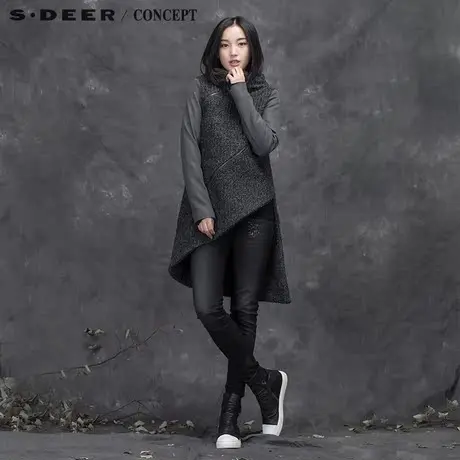 sdeer圣迪奥女装冬内敛灰调拉链装饰拼袖连衣裙S15481233图片