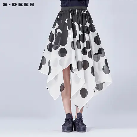 s.deer【新品】圣迪奥空链接圆点印花挺括半身长裙S16281192图片