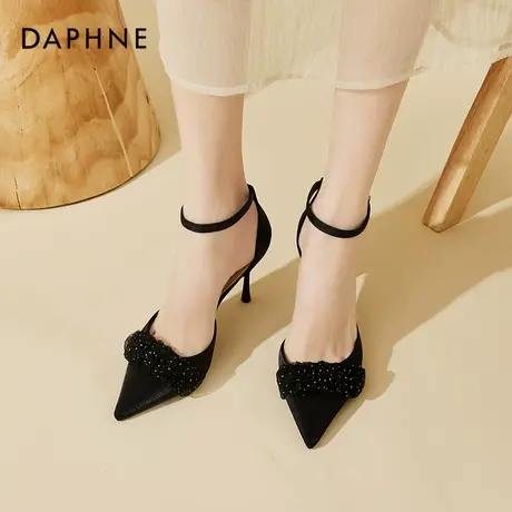 达芙妮法式高跟鞋女2022年新款夏细跟黑色尖头一字带职业性感凉鞋图片