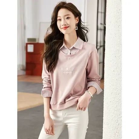 时尚气质休闲假两件卫衣2023年春季新款淑女温柔修身显瘦通勤上衣商品大图