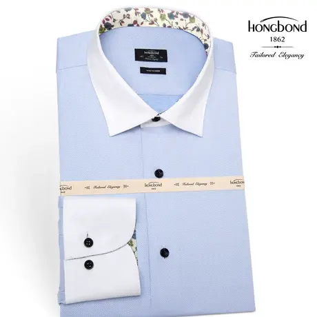 红邦创衣2023秋冬男衬衣长袖青年衬衫商务时尚拼接方领纯色纯棉衬商品大图