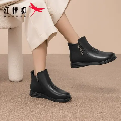 红蜻蜓女鞋2023秋冬新款加绒保暖妈妈鞋舒适软面女士棉鞋高帮鞋图片