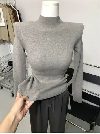 很温暖～ 加厚 半高领长袖针织衫修身立领保暖打底衫秋冬新款商品大图