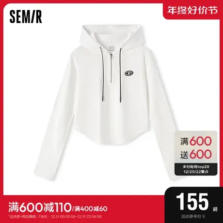 [商场同款]森马永久联名长袖T恤女短款紧身2024新款春季连帽上衣图片