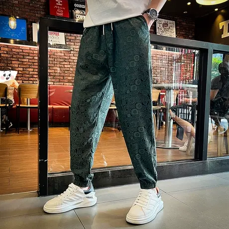 夏季裤子哈伦裤休闲裤男装宽松时尚薄款个性潮牌花色复古束腿裤商品大图