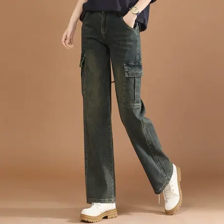 韩潮袭人复古高腰设计感阔腿裤女2024春季新款百搭显瘦牛仔裤子商品大图