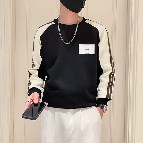 美式拼色卫衣男春秋季宽松个性长袖百搭上衣潮流打底T恤秋装外套商品大图