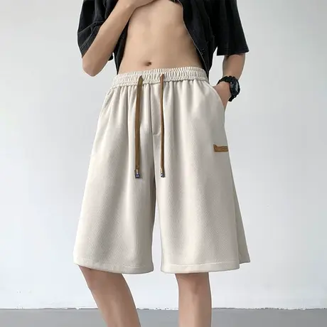 日系复古纯色简约贴标薄款短裤男夏季ins潮牌港风街头五分潮裤子商品大图