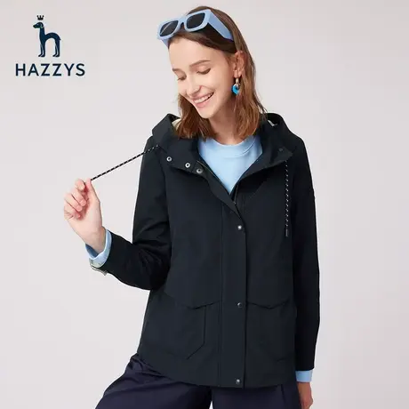 【宽松廓形】Hazzys哈吉斯春季休闲抽绳短款外套时尚气质夹克女图片