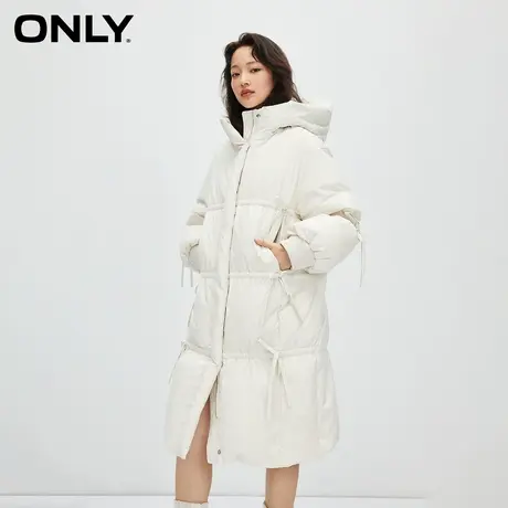 【甄选专享】ONLY奥莱90白鸭绒保暖A型中长款连帽羽绒服女图片
