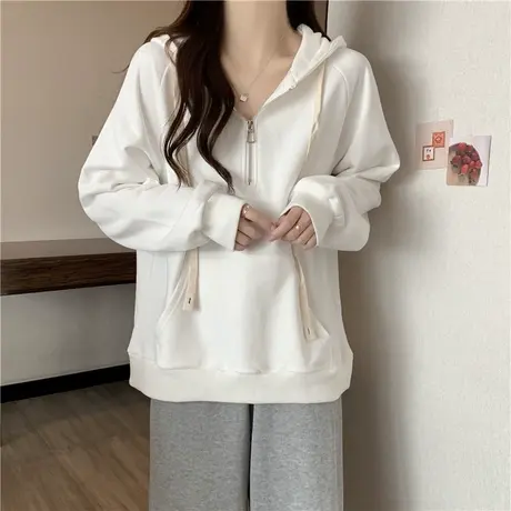 半拉链连帽外套女春秋冬装2024新款韩版宽松百搭休闲闺蜜装上衣潮商品大图