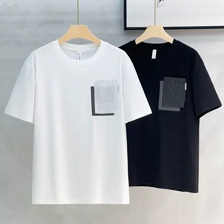 美式休闲重磅口袋小设计短袖t恤男宽松打底衫个性百搭男体恤上衣商品大图