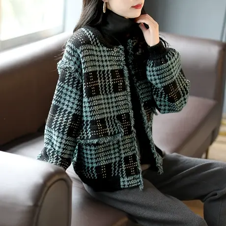 宝诗黎棒球领宽松初春针织短外套女装2024流苏边落肩上衣百搭新款图片