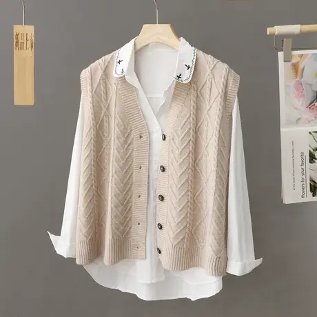 复古高级感针织马甲女开衫小个子春秋季叠穿坎肩短款毛衣背心坎肩图片