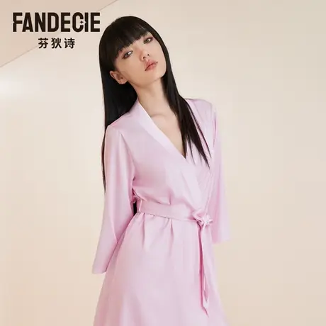 芬狄诗商场同款睡衣女春季薄款时尚睡裙V领开襟睡袍FL00404图片