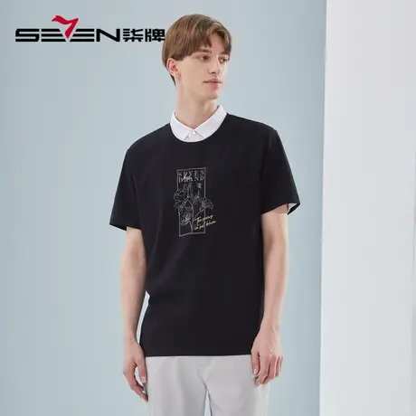 【冰氧吧】柒牌圆领短袖T恤男2023夏季新款凉感舒适男士休闲上衣图片