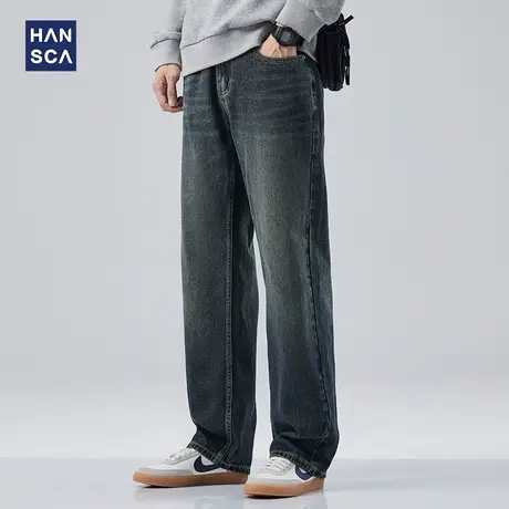 hansca牛仔裤男款春秋季美式直筒宽松潮牌2023新款水洗休闲裤子潮商品大图