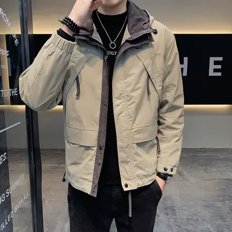 男士外套连帽潮流休闲男装上衣服个性帅气冲锋衣青少年双拼色夹克商品大图