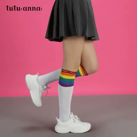 tutuanna过膝袜女 春秋袜子棉质柔软透气不卷边弹力女修身过膝袜商品大图