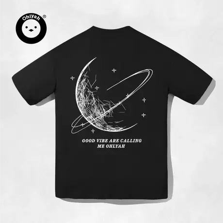 Ohlyah设计师原创卡通品牌星星环绕印花中性重磅纯棉短袖T恤男女图片