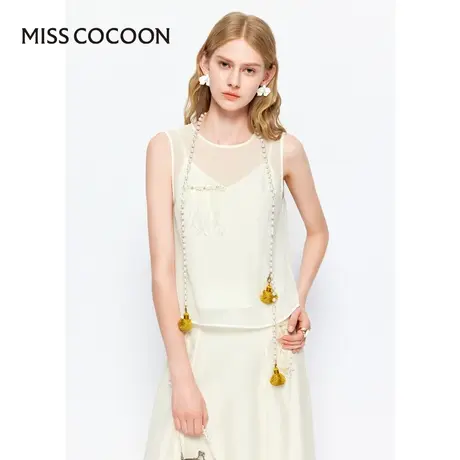 MISSCOCOON【漫拾光旅】24春新款浪漫羽毛H型蝴蝶结雪纺背心图片