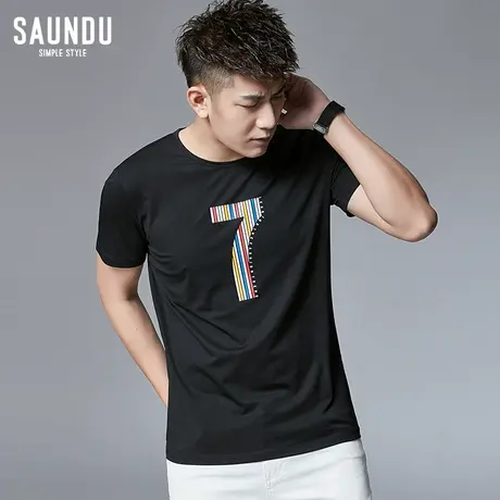 2023新款男士短袖t恤潮流夏季男装黑色印花修身冰丝莫代尔半袖丅商品大图