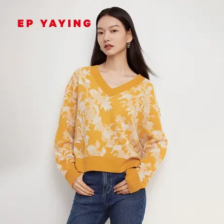 EP YAYING雅莹女装  提花V领亮片针织衫 2023秋冬新款9503A商品大图