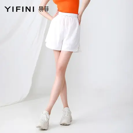 Yifini/易菲白色运动短裤女宽松高腰休闲裤透气健身裤女夏季新款商品大图