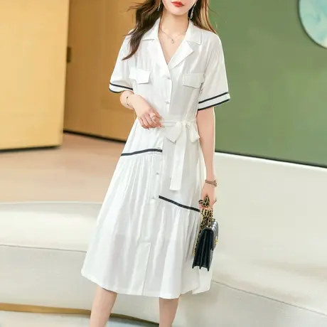 时尚气质温柔收腰连衣裙2022年夏季新款淑女甜美修身显瘦中长款裙图片