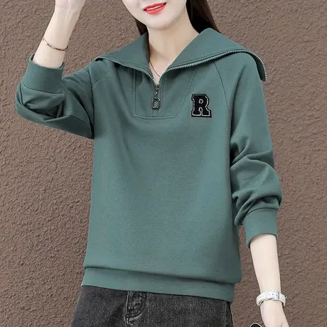 翻领半拉链卫衣女春秋2023年新款时尚宽松休闲上衣显瘦薄款外套潮图片