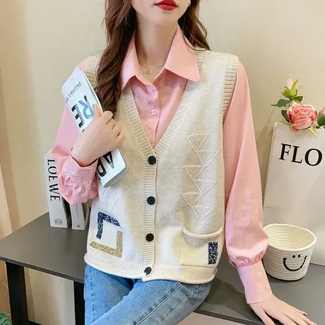 百搭洋气针织开衫马甲女春装2023新款韩版宽松显瘦背心坎肩马夹女商品大图
