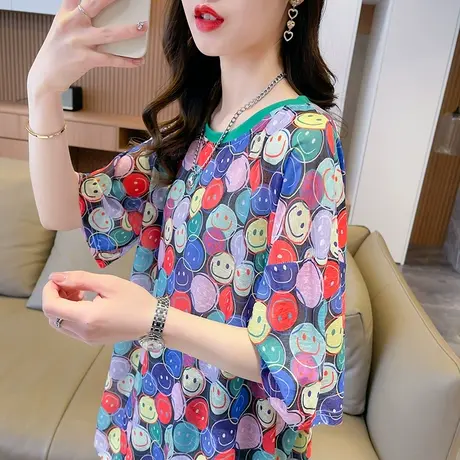 透气短袖t恤女夏韩版宽松大码薄款冰丝速干运动休闲跑步健身上衣商品大图