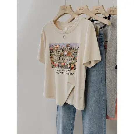 个性趣味印花T恤短袖女夏季韩版宽松显瘦复古文艺纯棉半袖上衣潮图片