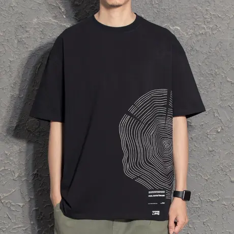 文艺年轮印花高品质男士短袖t恤宽松凉感夏装体恤潮牌潮流帅气tee图片