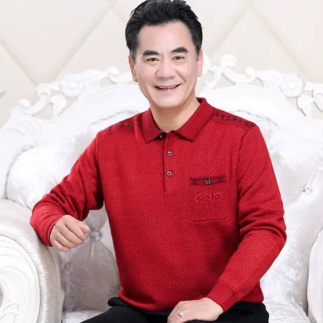 2024龙年本命年衣服爸爸装毛衣大红色中老年人男士加绒加厚保暖款商品大图