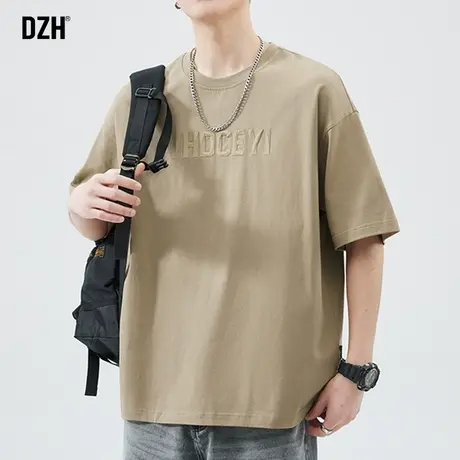 男士纯色字母t恤潮牌短袖男款夏季半袖男纯棉衣服2023新款体恤衫商品大图