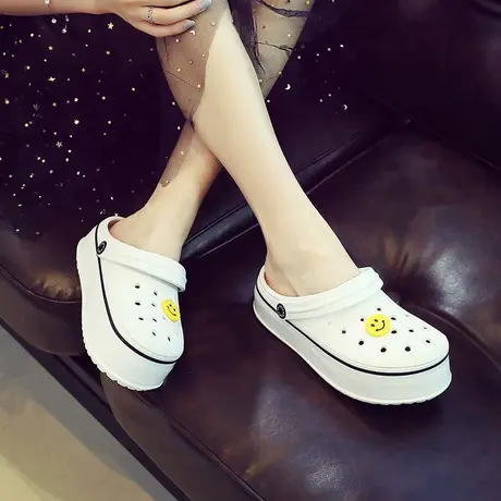 网红笑脸洞洞鞋女2023夏季新款防滑两穿凉鞋厚底老爹鞋拖鞋ins潮商品大图