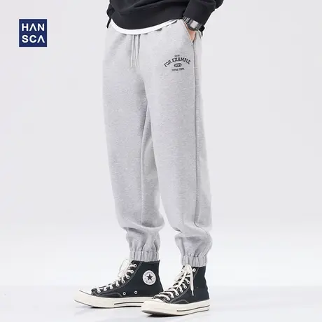 hansca灰色卫裤男秋冬款重磅美式宽松束脚青少年大码休闲运动长裤图片