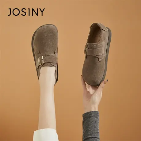 Josiny/卓诗尼平底真皮复古勃肯鞋女2024新款春季厚底单鞋小皮鞋商品大图
