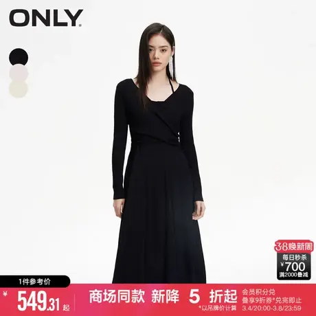 ONLY2024春季新款气质淑女绑带假两件中长款连衣裙女|124107014图片