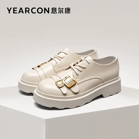 意尔康女鞋秋季女士漆皮单鞋深口英伦风小皮鞋休闲百搭厚底乐福鞋商品大图