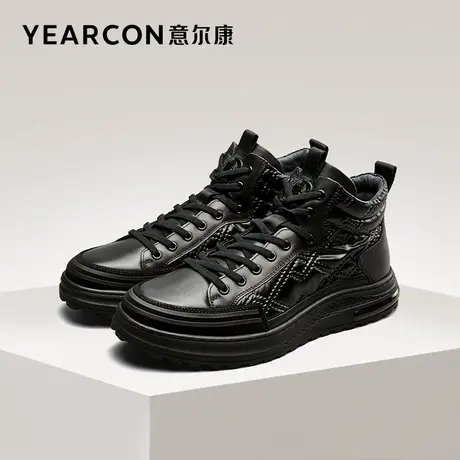 意尔康皮鞋2022秋冬季新款商务休闲条纹男款真皮加绒潮流百搭英伦商品大图