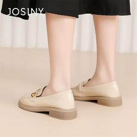 Josiny/卓诗尼乐福鞋女鞋2024新款春季复古摩登粗跟英伦风小皮鞋商品大图