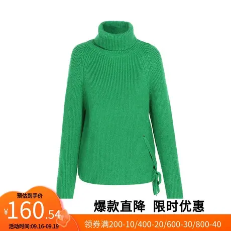 【艾格】2023春季新款毛衣女可翻高领开叉系带长袖套头针织衫潮商品大图